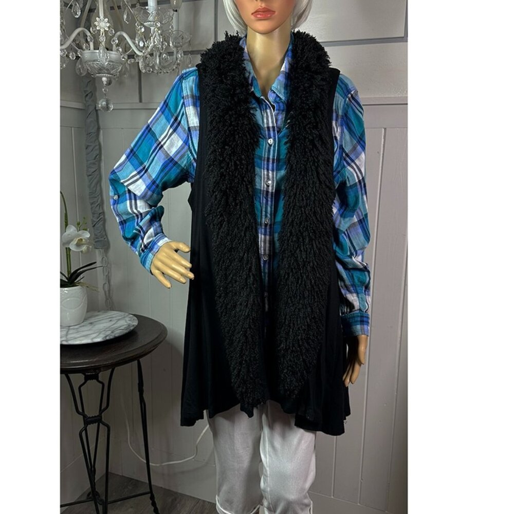 Jessica Simpson Faux Fur Long Swing Sweater Vest  Black So Fun 1X
